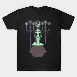 Halloween Witch Kitty at Cauldron T-Shirt